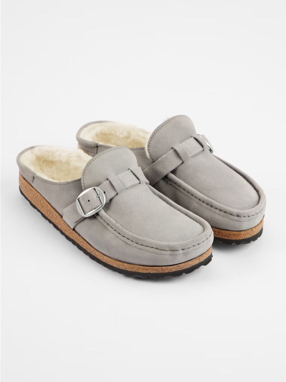 Birkenstock Buckley Shearling Womens Sz EU38 US 7 Narrow Suede Clog Stone Coin